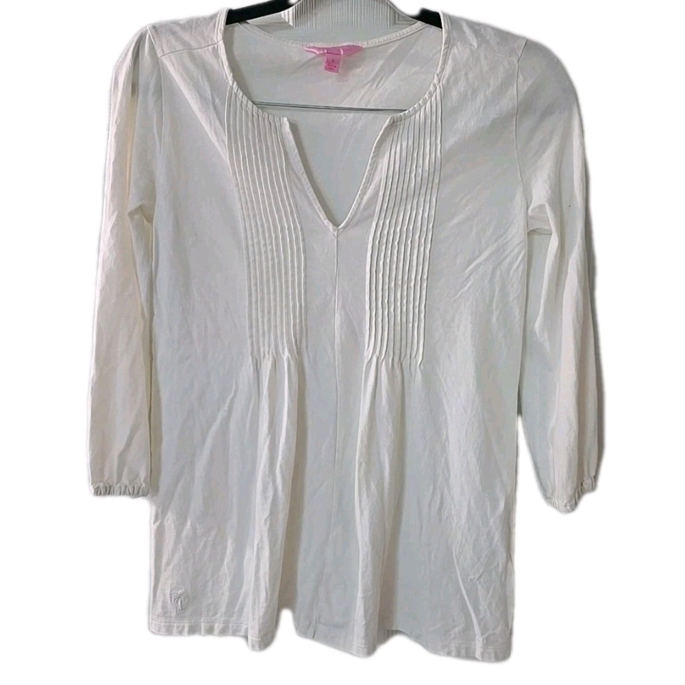 Lilly Pulitzer White Long Sleeve V-neck Top Womens Size Small